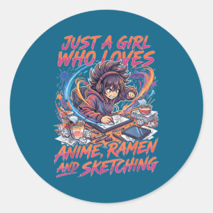 Gewoon Een Meisje Dat Anime Ramen En Schetsen Ma L Ronde Sticker