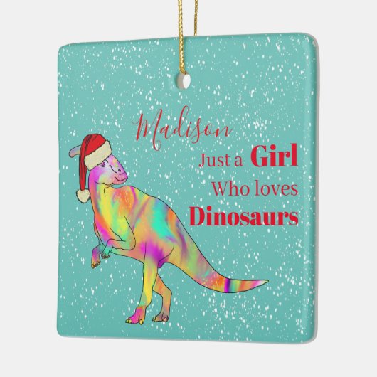 Gewoon een meisje dat dol is op dinosauriërs keramisch ornament (Links)