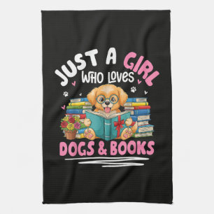 Gewoon Een Meisje Dat Honden En Boeken Lezen Liefh Theedoek
