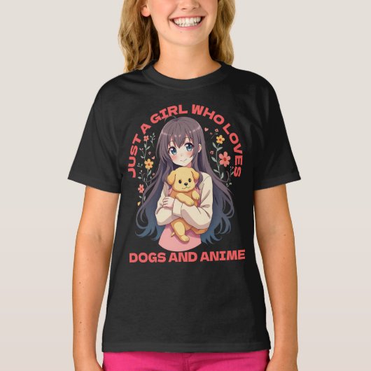 Gewoon een meisje dat houdt van anime en honden t-shirt (Voorkant)