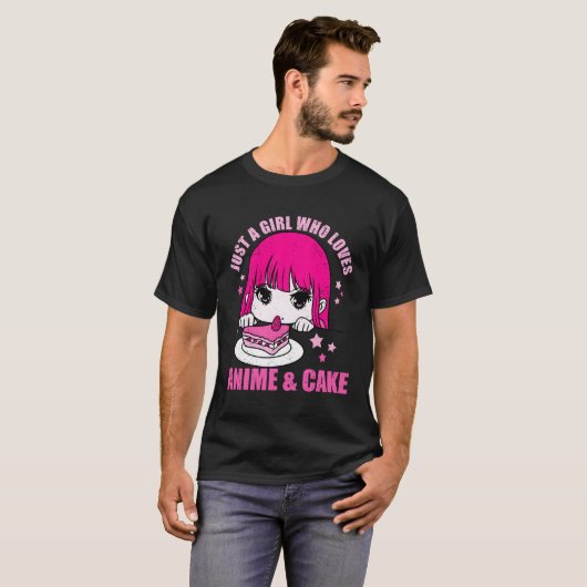 Gewoon een meisje dat houdt van anime en taart t-shirt (Voorkant volledig)