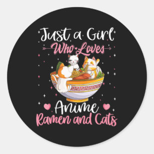 Gewoon een meisje dat houdt van Anime Ramen en Kat Ronde Sticker