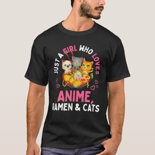 Gewoon een meisje dat houdt van Anime Ramen en Kat T-shirt (Voorkant)