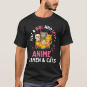 Gewoon een meisje dat houdt van Anime Ramen en Kat T-shirt (Voorkant)