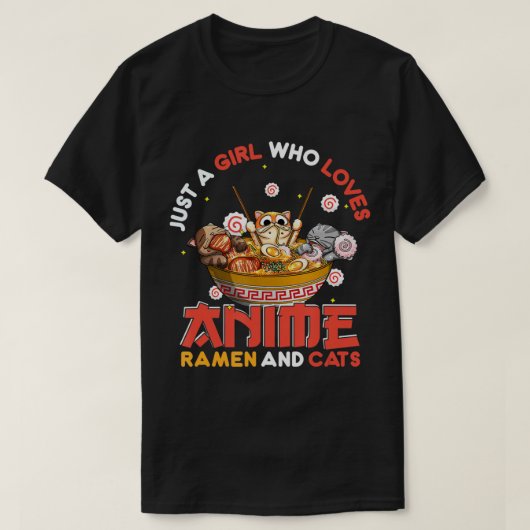 Gewoon een meisje dat houdt van Anime Ramen en Kat T-shirt (Design voorkant)