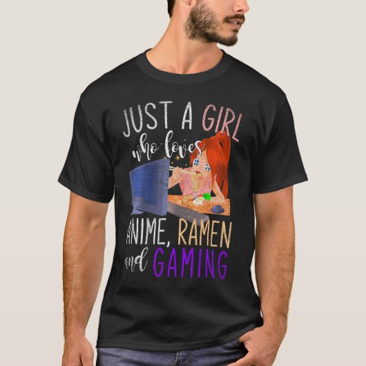 Gewoon een meisje dat houdt van anime rammen en ga t-shirt (Voorkant)