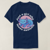 Gewoon een meisje dat houdt van Axolotls Blue Kawa T-shirt (Design voorkant)