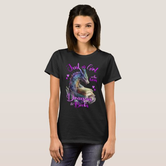 Gewoon een meisje dat houdt van Dragons en Books F T-shirt (Voorkant volledig)