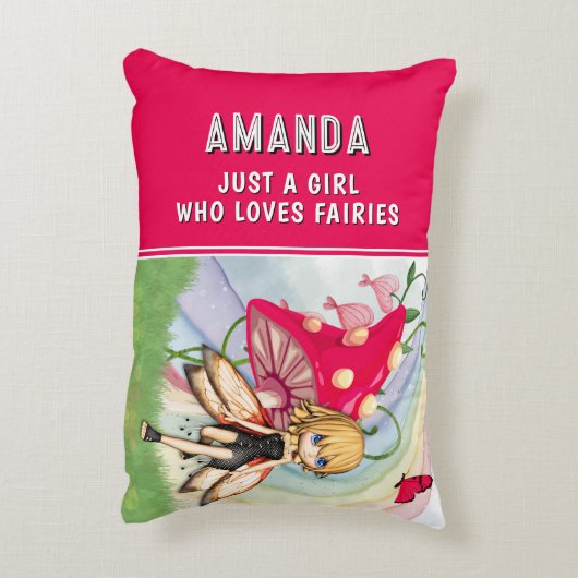 Gewoon een meisje dat houdt van feeën rood accent kussen (Achterkant (Verticaal))