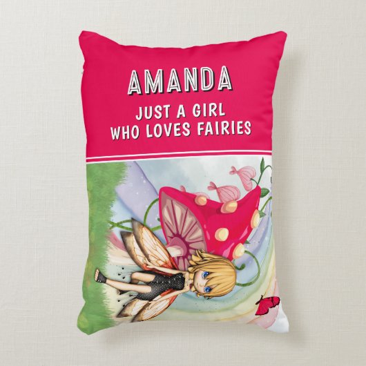 Gewoon een meisje dat houdt van feeën rood accent kussen (Voorkant(Verticaal))