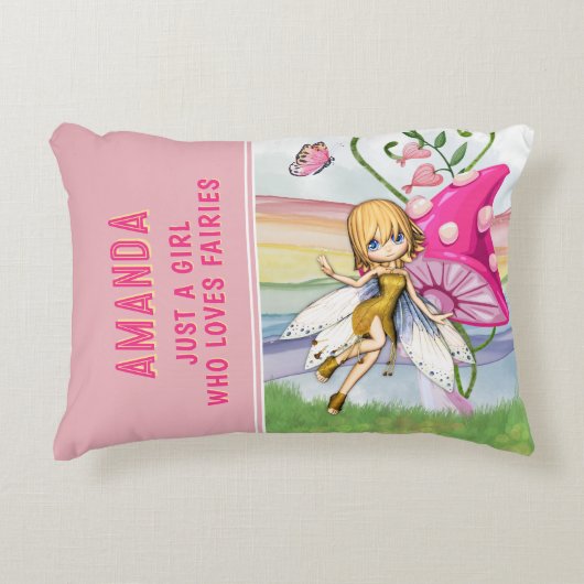 Gewoon een meisje dat houdt van feeën roze accent kussen (Voorkant)