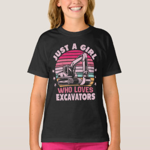 Gewoon een meisje dat houdt van graafmachines retr t-shirt