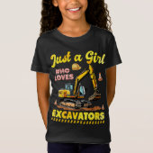 Gewoon een meisje dat houdt van graafmachines retr t-shirt (Voorkant)