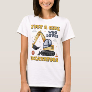Gewoon een meisje dat houdt van graafmachines retr t-shirt