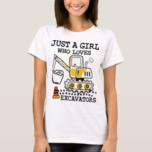 Gewoon een meisje dat houdt van graafmachines retr t-shirt