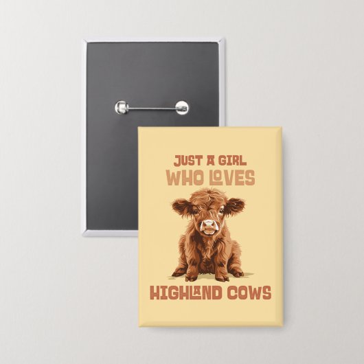 Gewoon een meisje dat houdt van Highland Koeien Button (Voorkant / Achterkant)