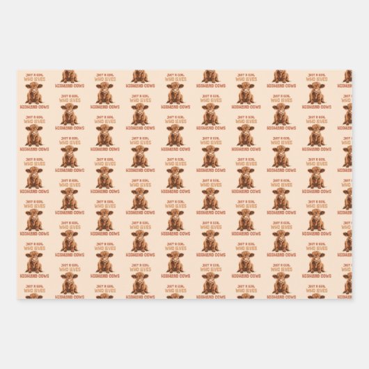 Gewoon een meisje dat houdt van Highland Koeien Inpakpapier Vel (Voorkant 3)