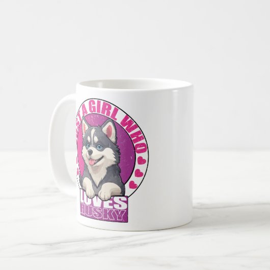 gewoon een meisje dat houdt van husky, husky wit, koffiemok (Voorkant links)