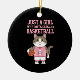 Gewoon een meisje dat houdt van katten en basketba keramisch ornament