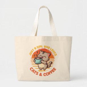 Gewoon een meisje dat houdt van katten en koffie grote tote bag