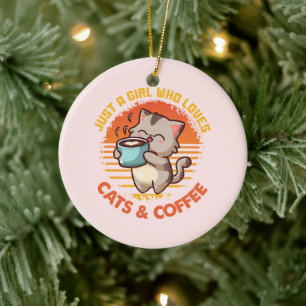 Gewoon een meisje dat houdt van katten en koffie keramisch ornament