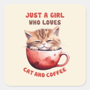 Gewoon een meisje dat houdt van katten en koffie ( vierkante sticker