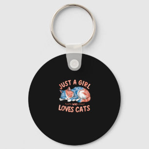Gewoon een meisje dat houdt van katten Schattige K Sleutelhanger