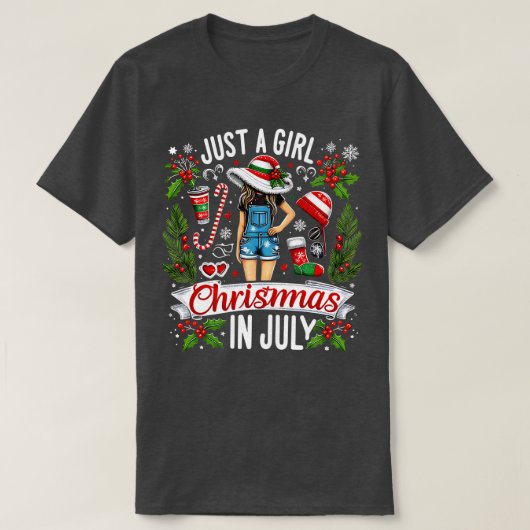 Gewoon een meisje dat houdt van Kerstmis in juli m T-shirt (Design voorkant)