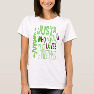 Gewoon een meisje dat houdt van Kerstmis, kerstboo T-shirt