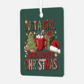 Gewoon een meisje dat houdt van kerstvakantie metalen ornament (Voorkant links)