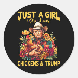 Gewoon een meisje dat houdt van kippen en Trump gr Ronde Sticker