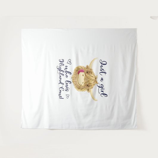 Gewoon een meisje dat houdt van Schotse Highland K Wandkleed (Voorkant (horizontaal))