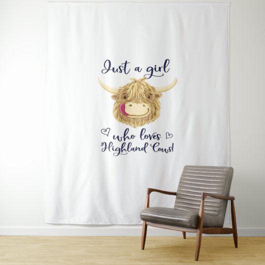 Gewoon een meisje dat houdt van Schotse Highland K Wandkleed (In situ)