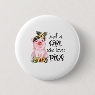 Gewoon een meisje dat houdt van Varkens Zonnebloem Ronde Button 5,7 Cm