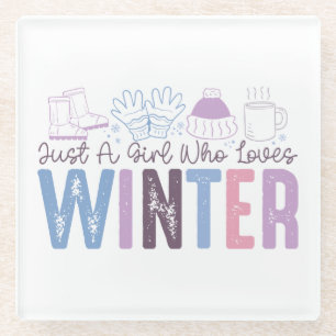 Gewoon een meisje dat houdt van winter Schattigee  Glazen Onderzetter