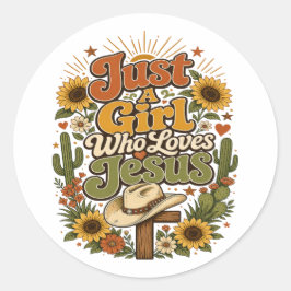Gewoon Een Meisje Dat Jezus Liefheeft Groovy Cowgi Ronde Sticker