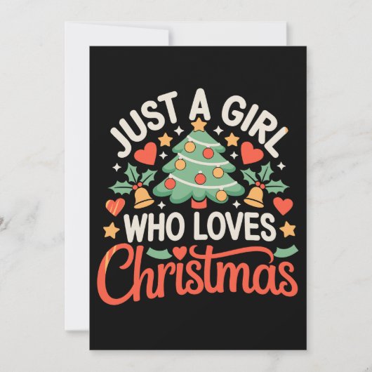 Gewoon Een Meisje Dat Kerstboom Hartjes Kerstmis L Kaart (Voorkant)