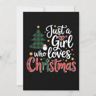 Gewoon Een Meisje Dat Kerstmis Plaid Boom Sneeuwma Kaart