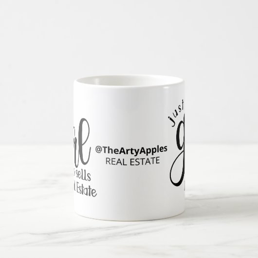 gewoon een meisje dat onroerend goed verkoopt , op koffiemok (Center)