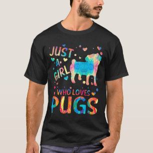 Gewoon een meisje dat Pug Silhouette Bloem Schilde T-shirt