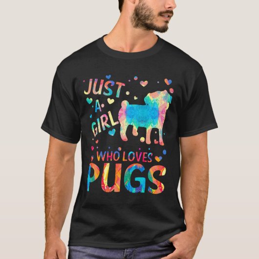 Gewoon een meisje dat Pug Silhouette Bloem Schilde T-shirt (Voorkant)