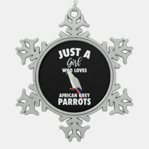 Gewoon een meisje dat van Afrikaanse grijze papega Tin Sneeuwvlok Ornament