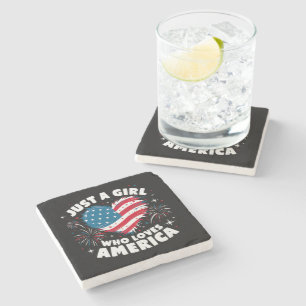 Gewoon een meisje dat van Amerika houdt Patriotisc Stenen Onderzetter