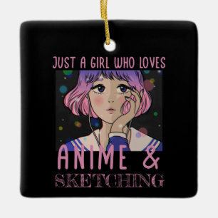 Gewoon een meisje dat van animatie houdt en schets keramisch ornament