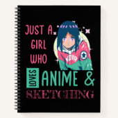 Gewoon een meisje dat van animatie houdt en schets notitieboek (Voorkant)