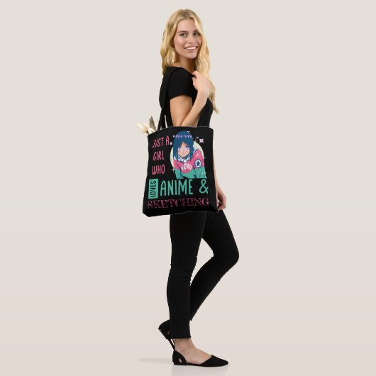 Gewoon een meisje dat van animatie houdt en schets tote bag (Op model)