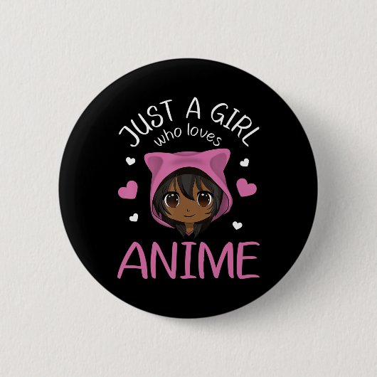 Gewoon een meisje dat van Anime African American G Ronde Button 5,7 Cm (Voorkant)