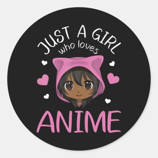 Gewoon een meisje dat van Anime African American G Ronde Sticker (Voorkant)