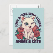 Gewoon een meisje dat van anime en katten houdt briefkaart (Voorkant / Achterkant)