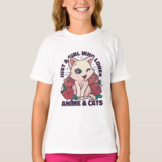 Gewoon een meisje dat van anime en katten houdt t-shirt (Voorkant)